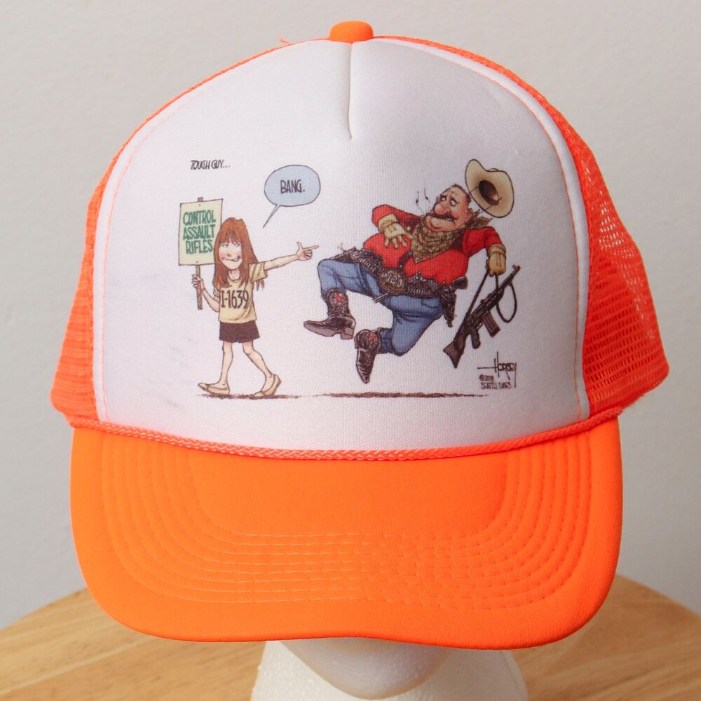 Political Cartoon Trucker Hat Mens One Size Orange Snapback